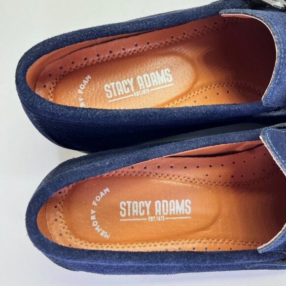 Stacy Adams Mens Neville Moc Toe Bit Slip On Size 8 Blue Suede Prom Party Event - Picture 6 of 15